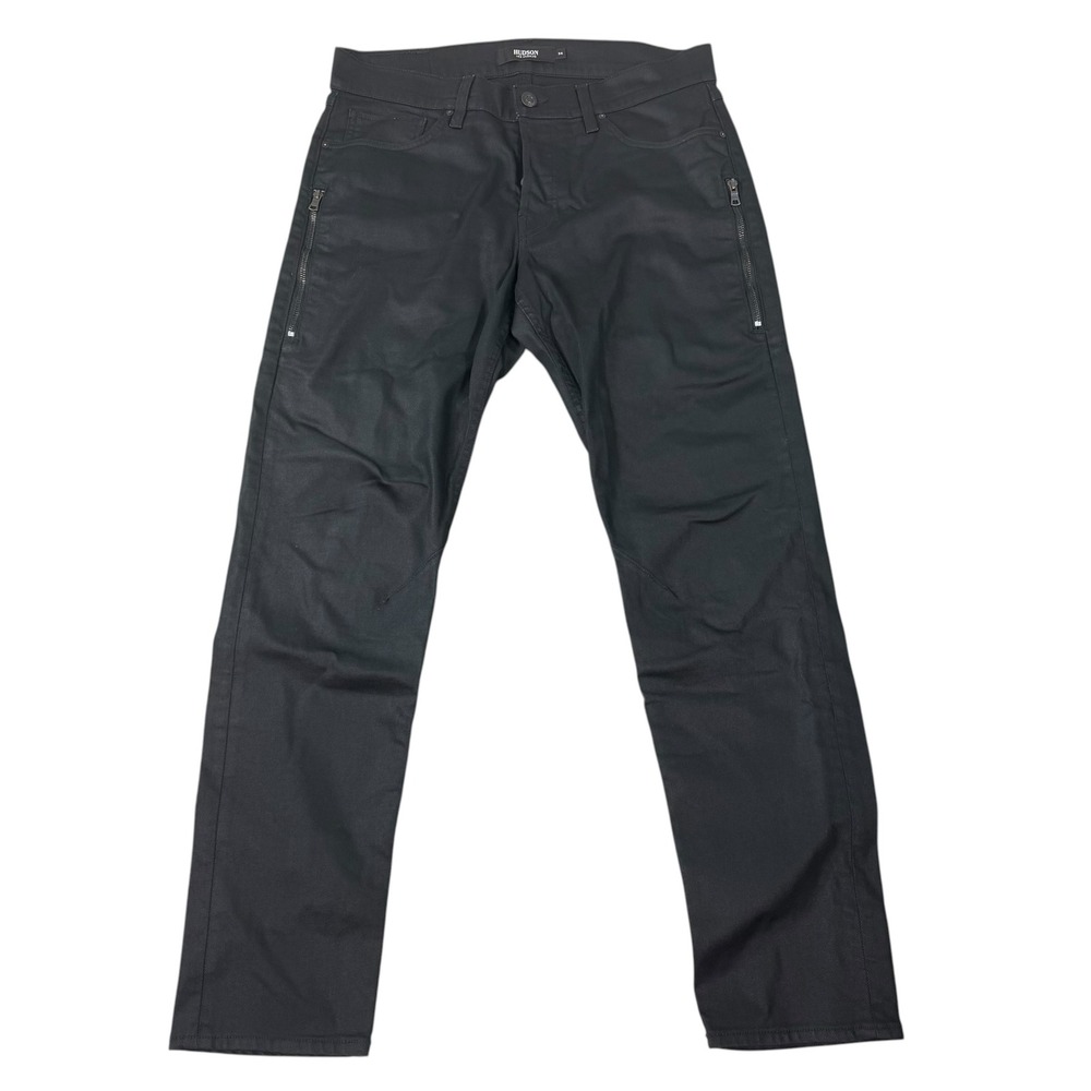 Hudson Mens Relaxed Skinny Black Coated Moto Zipper Jeans Size 34